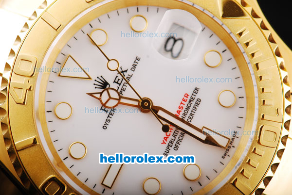 Rolex Yachtmaster Swiss ETA 2836 Automatic Movement Full Gold Case/Strap with White Dial and White Round Hour Marker - Click Image to Close